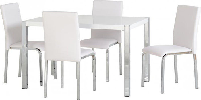 Charisma 4' Dining Set in White Gloss With White Chairs (4)
